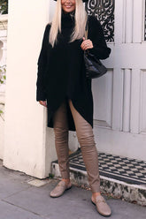Perfekte Winterspaziergänge – Rollkragenpullover mit hohem und niedrigem Saum, lockerer Midi-Pullover